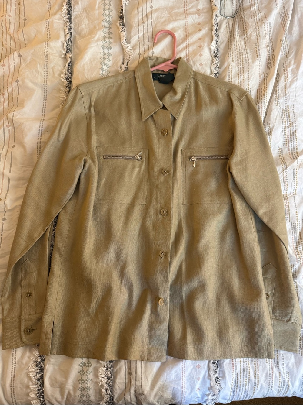 Ralph Lauren Taupe Leather Button-Up Jacket